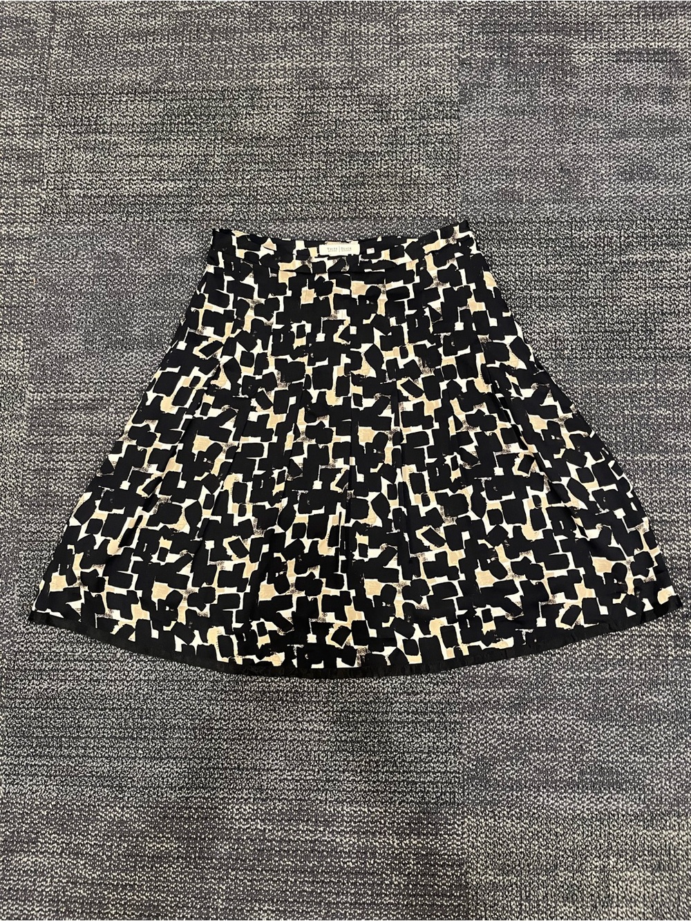 White House Black Market A-Line Midi Silk Skirt - Black/Cream Abstract Pattern